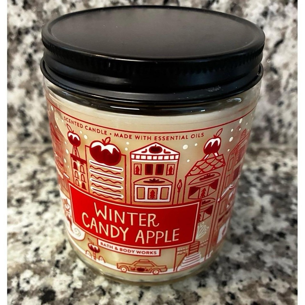 Bath & Body Works WINTER CANDY APPLE Single Wick Scented Candle 7oz -Burned Once